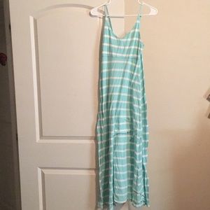 Blue and white striped maxi dress